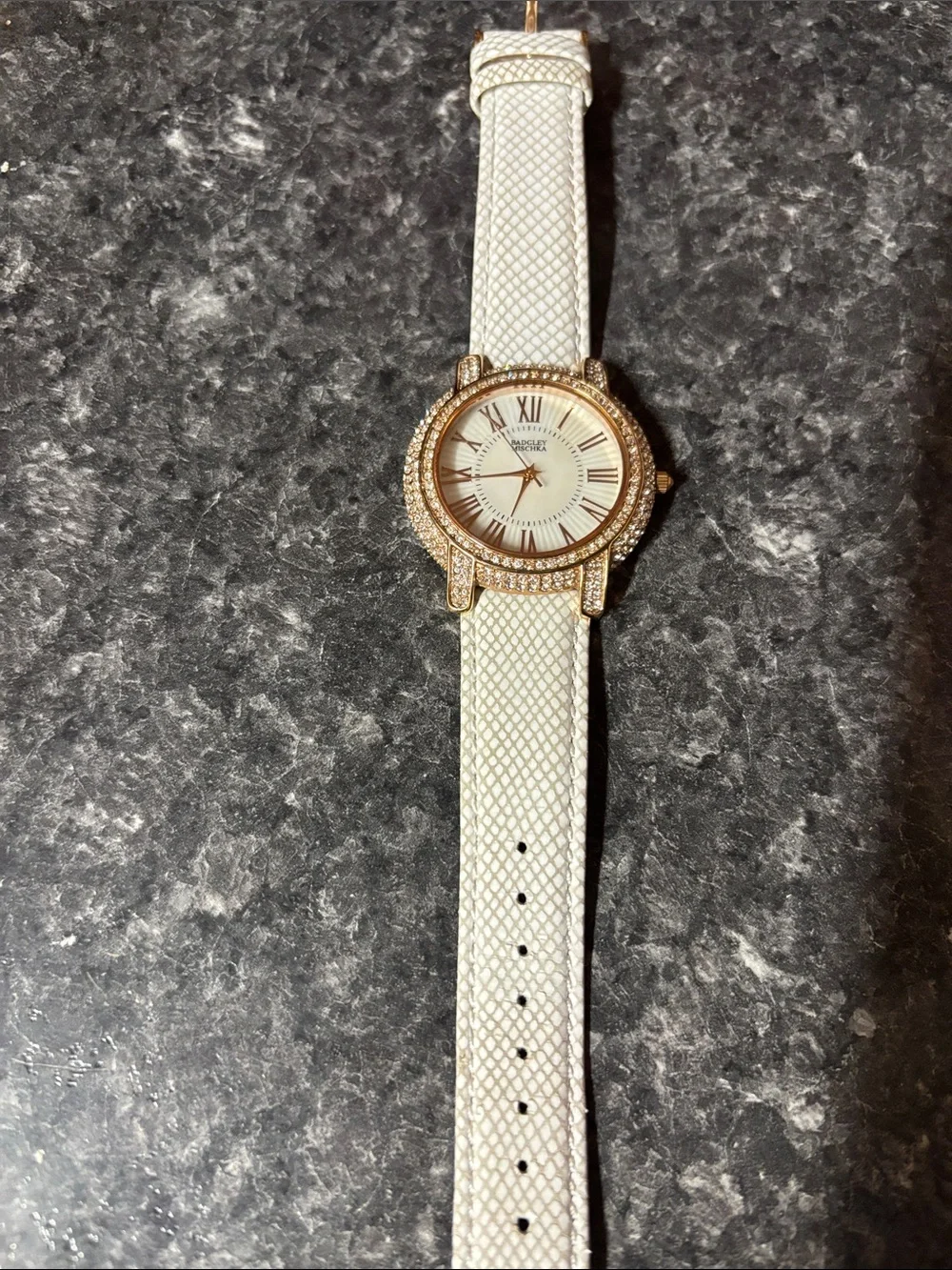 Badgley Mischka Women's White and Rose Gold Crystal Watch